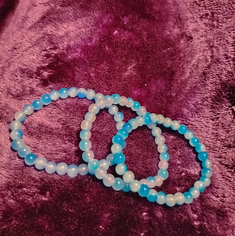 Handmade three piece pretty cute colorful light blue bracelet set